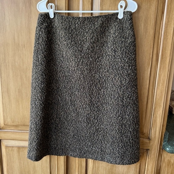 L'asiea Chocolate Brown Neutral Textured A line Business Wear Skirt Size 10 Wool - Picture 1 of 6